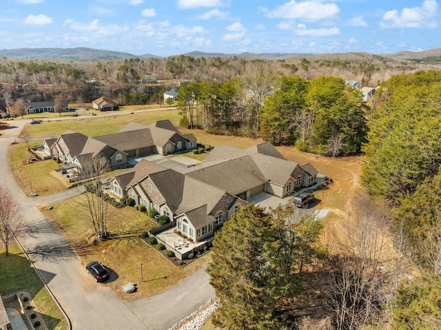 birds eye view of property with a residential view and a mountain view