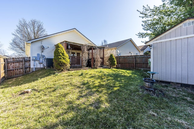 view of yard with a fenced backyard