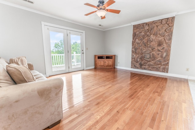 1276 Garland Rd, Burnside, KY 42519 - living area with ceiling fan, light wood finished floors, and crown molding