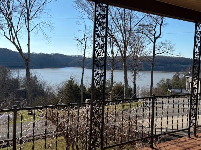 water view with fence and a view of trees