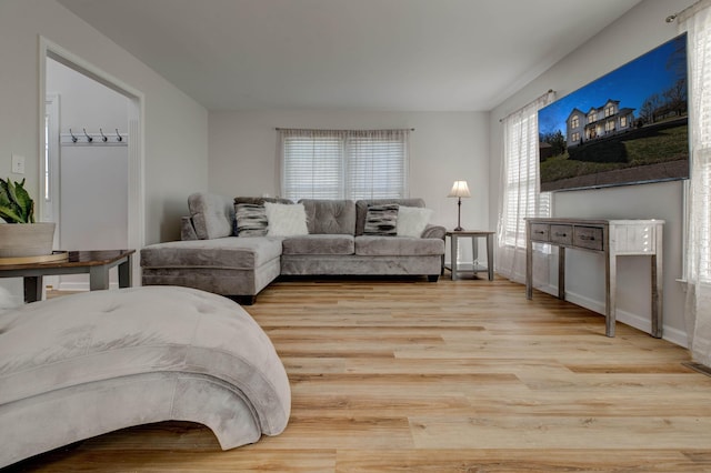 living area with a healthy amount of sunlight and wood finished floors