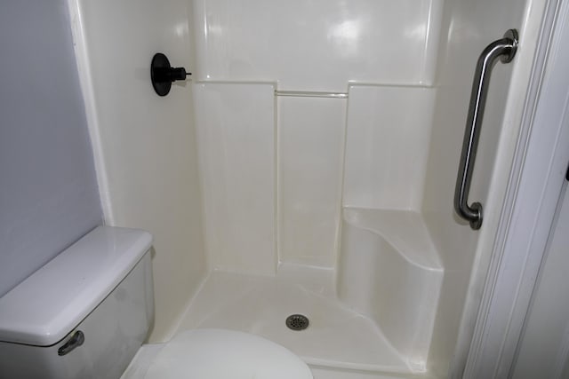 full bath featuring a shower stall and toilet