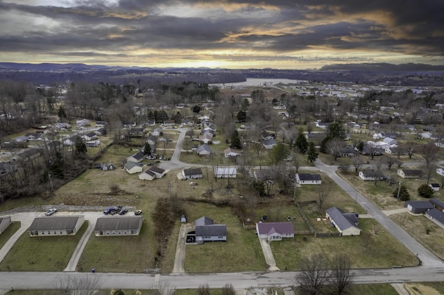 view of aerial view at dusk