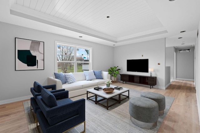 1000 Indian Trl, Lawrenceburg, KY 40342 - living room with light wood-style flooring, wooden ceiling, baseboards, and a tray ceiling