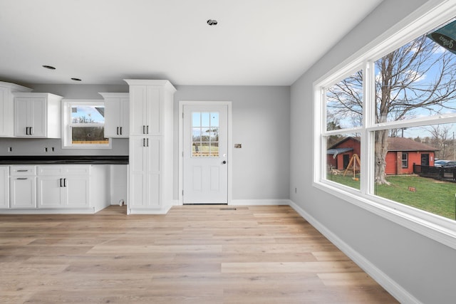 1000 Indian Trl, Lawrenceburg, KY 40342 - kitchen featuring white cabinets, a healthy amount of sunlight, light wood-style floors, and baseboards