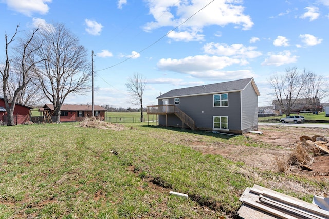 1000 Indian Trl, Lawrenceburg, KY 40342 - back of property with a wooden deck, a lawn, and stairs