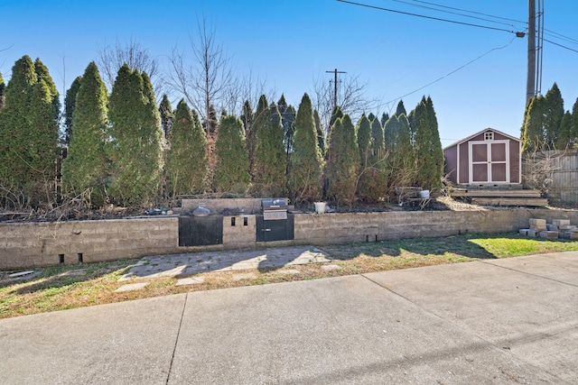 view of yard featuring an outbuilding and a storage unit