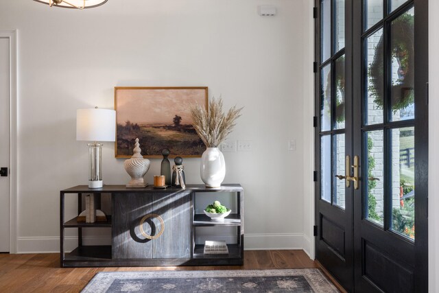 entrance foyer with baseboards and wood finished floors