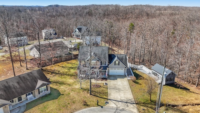 drone / aerial view with a forest view