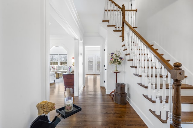 1775 Irvine Rd, Winchester, KY 40391 - foyer featuring crown molding, wood finished floors, stairway, and baseboards