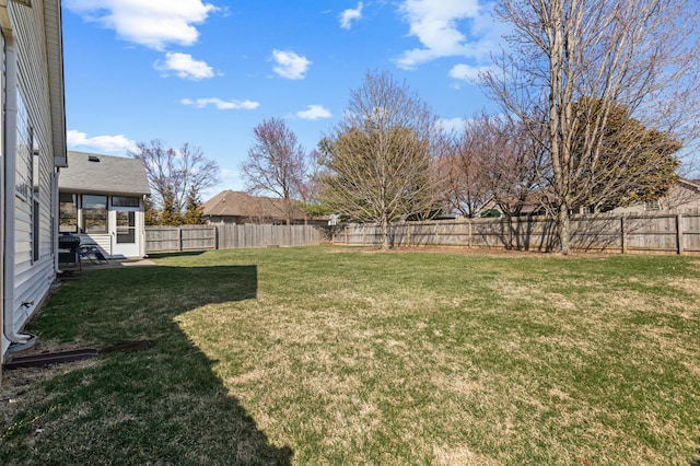 view of yard featuring a fenced backyard