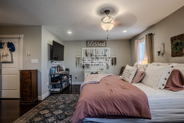 1204 Meadow Brook Dr, Lawrenceburg, KY 40342 - bedroom with recessed lighting, a ceiling fan, baseboards, and wood finished floors