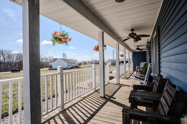 1204 Meadow Brook Dr, Lawrenceburg, KY 40342 - deck with a residential view, a porch, and ceiling fan
