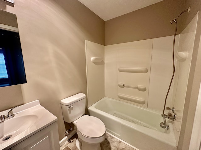 bathroom with shower / bath combination, toilet, and vanity