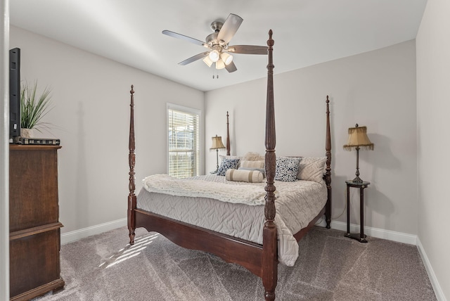 bedroom with baseboards, carpet, and a ceiling fan