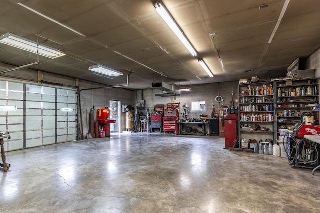 garage featuring a workshop area
