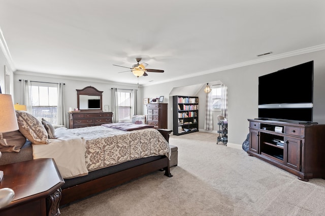 161 Tuscany Way, Richmond, KY 40475 - bedroom featuring crown molding, light colored carpet, a ceiling fan, and baseboards