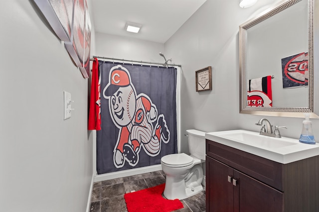 161 Tuscany Way, Richmond, KY 40475 - bathroom with toilet, vanity, a shower with curtain, and baseboards