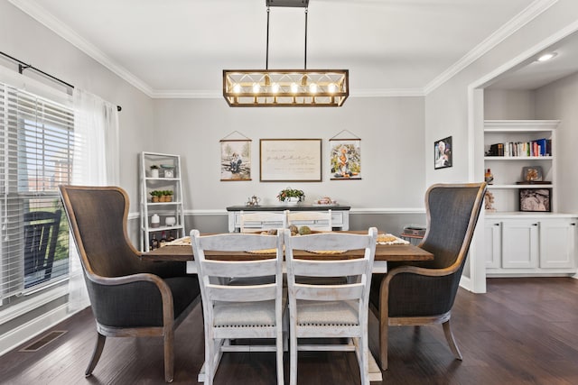 161 Tuscany Way, Richmond, KY 40475 - dining room with crown molding, dark wood-type flooring, and built in shelves