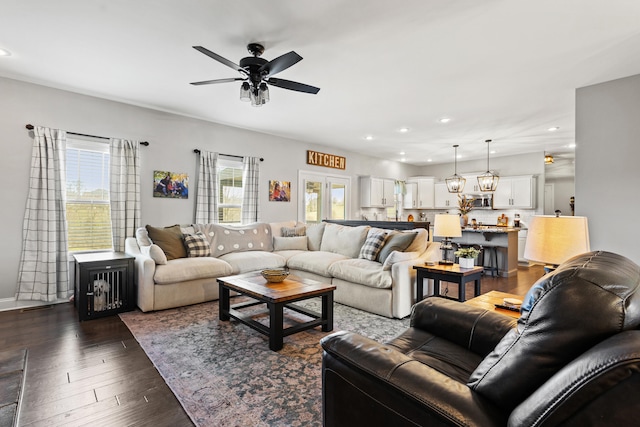 161 Tuscany Way, Richmond, KY 40475 - living area with recessed lighting, a ceiling fan, dark wood-type flooring, and baseboards