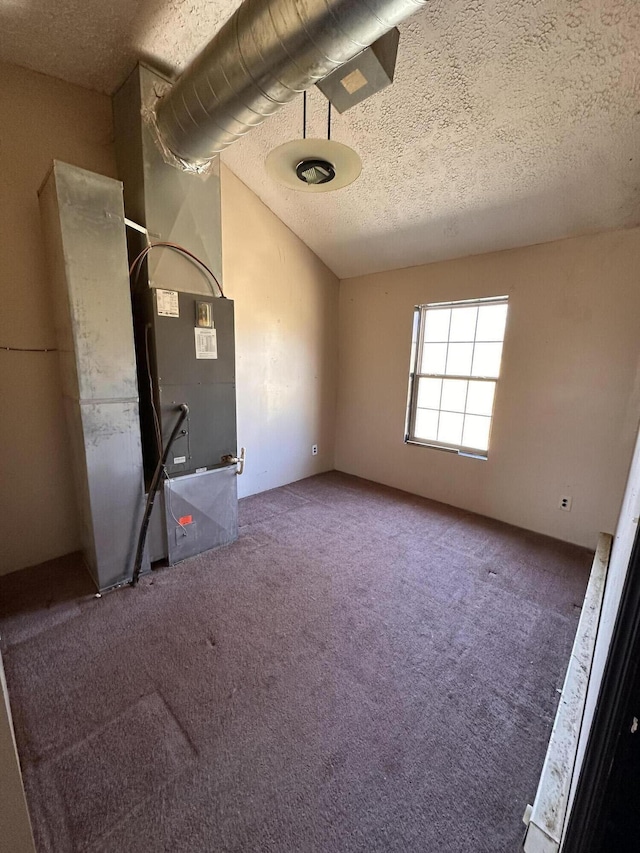 interior space with carpet floors and a textured ceiling