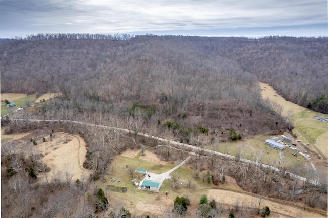 birds eye view of property with a forest view