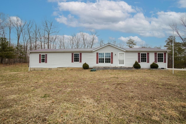 manufactured / mobile home featuring a front yard and crawl space