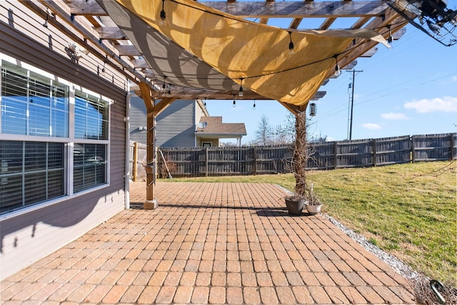 view of patio with fence and a pergola