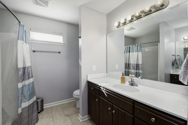 full bathroom featuring tile patterned floors, toilet, baseboards, and visible vents