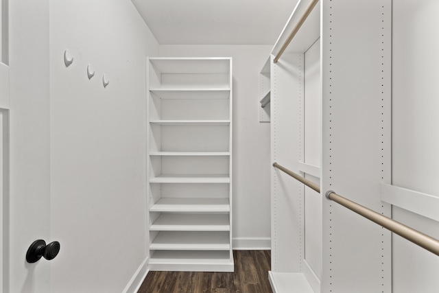 spacious closet with dark wood-style floors