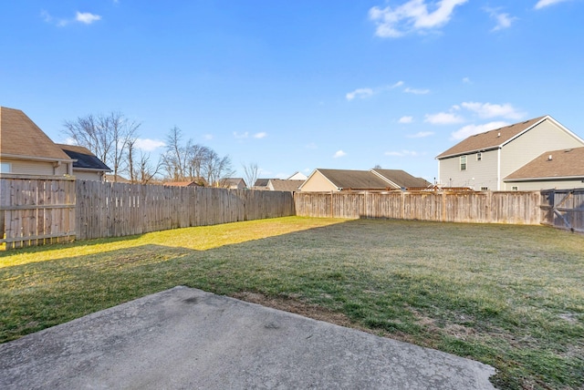 view of yard featuring a fenced backyard and a patio