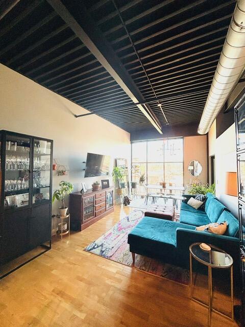 living room with wood finished floors