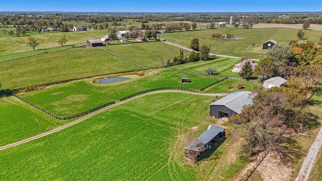 birds eye view of property with a rural view