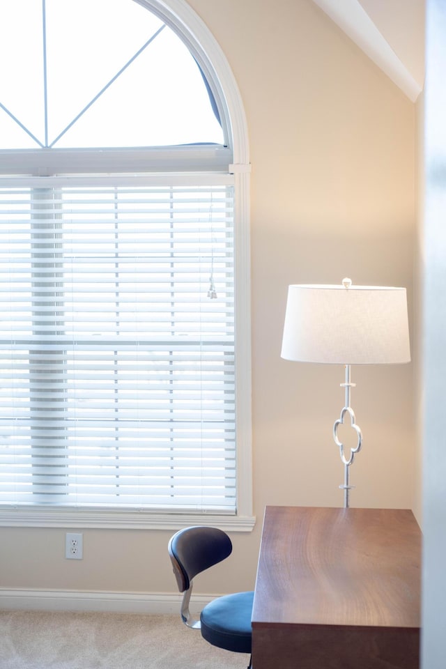 carpeted home office featuring a wealth of natural light and baseboards