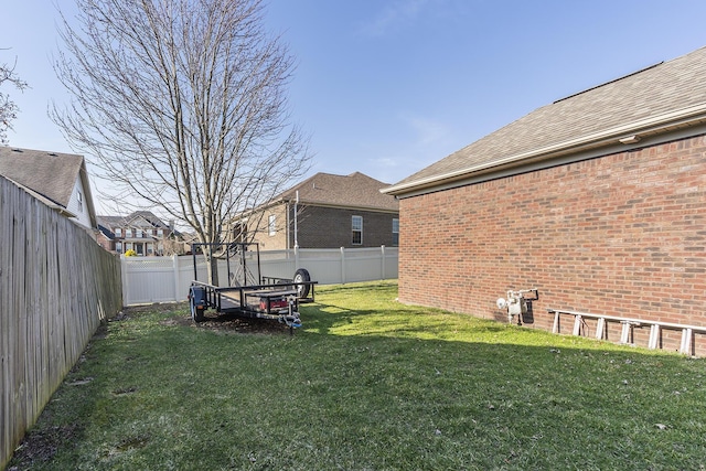 view of yard with a fenced backyard