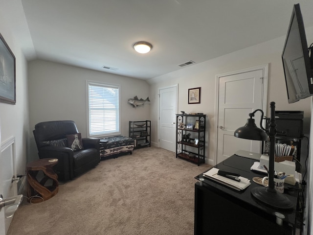 office featuring visible vents and carpet floors