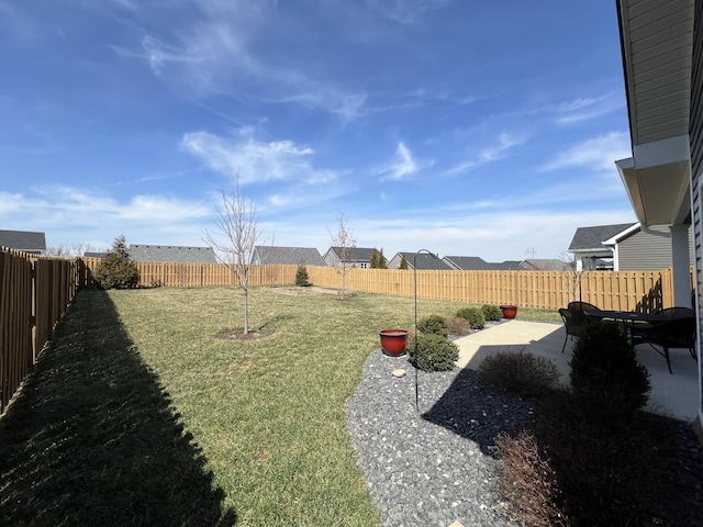 view of yard with a patio and a fenced backyard