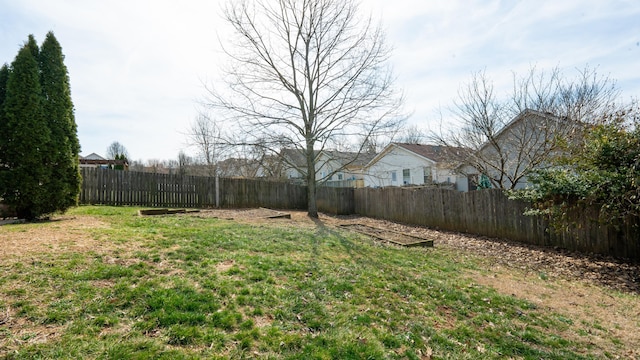 view of yard with a fenced backyard