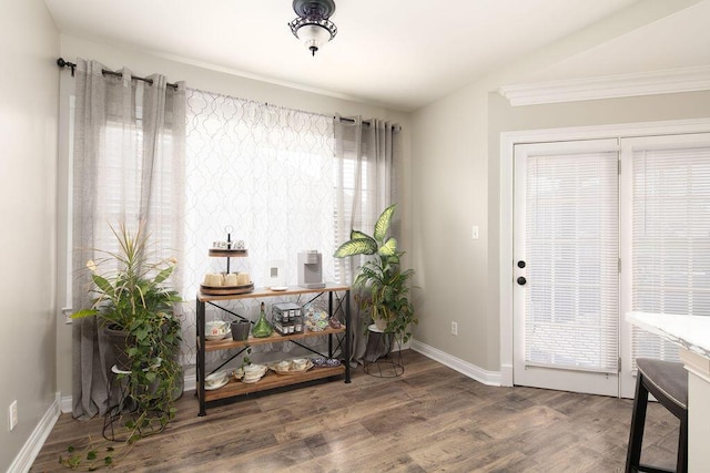 foyer entrance featuring baseboards and wood finished floors