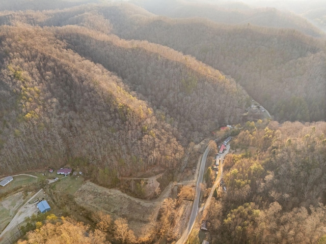 bird's eye view featuring a wooded view