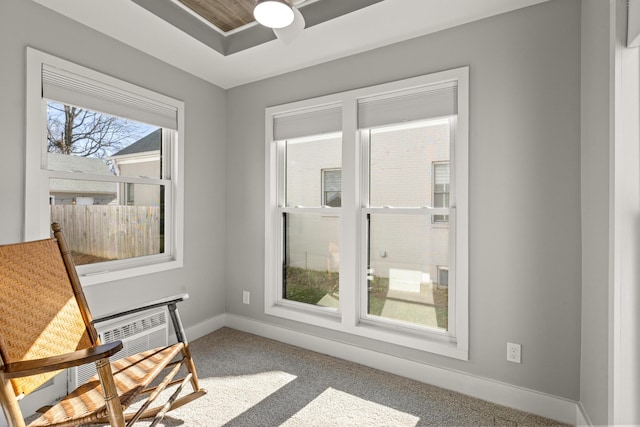 living area featuring baseboards and carpet floors