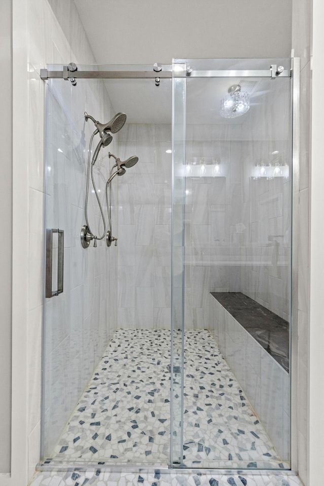 bathroom with a stall shower