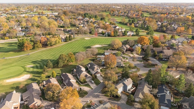 bird's eye view featuring a residential view and view of golf course