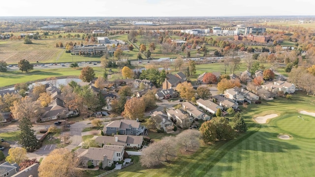 aerial view featuring a residential view and golf course view