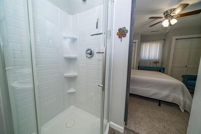 285 Hill Rd, Somerset, KY 42501 - full bathroom with visible vents, a stall shower, ensuite bathroom, and a ceiling fan