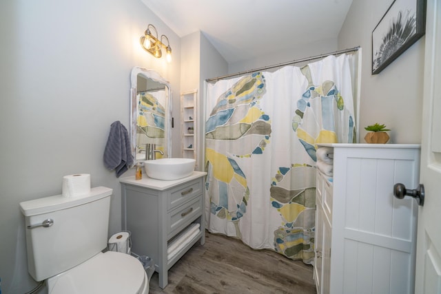 285 Hill Rd, Somerset, KY 42501 - bathroom featuring a shower with curtain, toilet, wood finished floors, and vanity