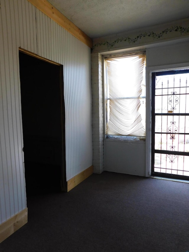 carpeted spare room with a textured ceiling