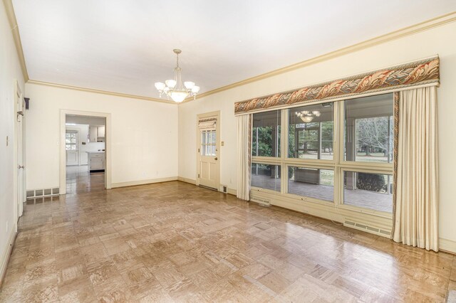 2136 Adena Ln, Lexington, KY 40516 - unfurnished room with a chandelier, visible vents, crown molding, and baseboards