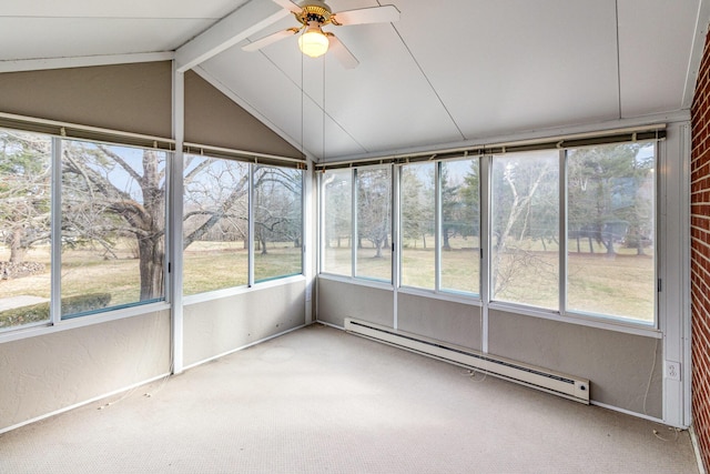 2136 Adena Ln, Lexington, KY 40516 - unfurnished sunroom with beamed ceiling, baseboard heating, and a ceiling fan