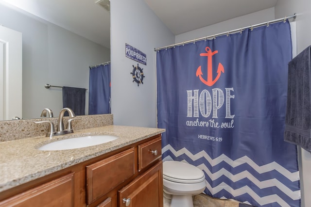 full bathroom with visible vents, toilet, and vanity